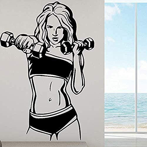 Wall Sticker Female Fitness Dumbbells Sports Vinyl Decals Fitness Ub Workout Sports Posters Decorative Murals 42X62Cm