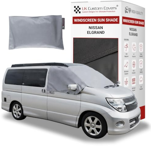 Windscreen Cover for Nissan Elgrand 2002-2010 – Sun Shade & Frost Protector | Summer UV Protection, Blackout for Privacy, Breathable & Waterproof Fabric, Frost & Weather Protection, Grey