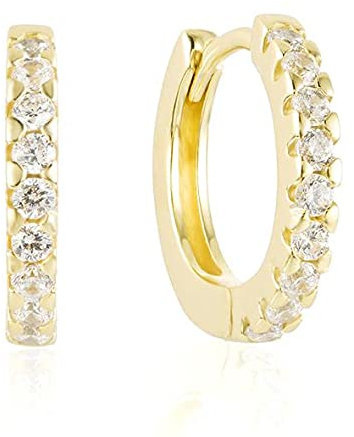 Brandlinger ® Ohrringe aus 925 Sterling Silber vergoldet (18K)mit weißen Zirkoniasteinen, Durchmesser der Creole 13mm, für Frauen und Mädchen (Gold)