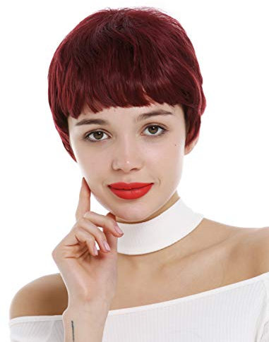 WIG ME UP - SA098-39 Perücke Damen sehr kurz Pixie Cut 60er Kurzhaarfrisur Pony Rot Granatrot