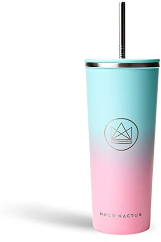 Neon Kactus - Twist & Shout Stainless Steel Tumbler, Insulated Tumblers with Straw and Flip Lid, Double Wall Vacuum Insulated Tumbler Cup for Hot and Cold Drinks, 24oz Capacity