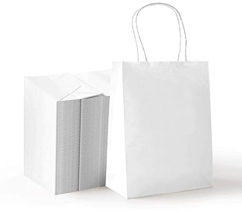 Prlgern 30 x Papiertüten Papiertüten mit Henkel Papiertüten Braun Kleine Tüten Papiertüten Kindergeburtstag Papiertüten Klein Kraftpapier Geschenktüten Kindergeburtstag 100% Recycelbare Weiß
