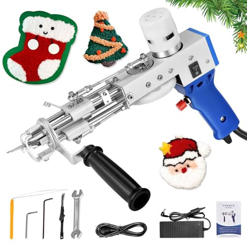 Tufting Gun Cut Pile, Aomdom 7-21 mm Rug Gun Machine 5-40 Stiche/Seg Einstellbare Geschwindigkeit Teppich Maschine Beflockungsmaschine für Christmas Seide Wolle Acryl Teppich
