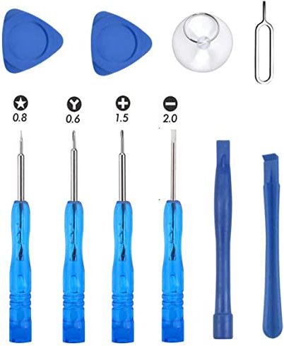 10-teiliges Reparatur-Set mit Öffnungswerkzeug, P2 Pentalobe + Philips + Schlitz + Tri-Point Y000 Schraubendreher-Set, kompatibel mit iPhone 11 Pro X XS XR 8 Plus 7 6S 6 SE 5S Apple Watch
