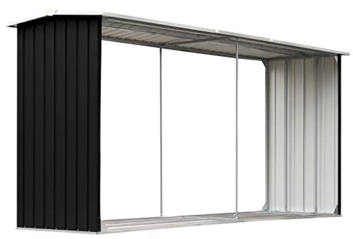 KOIECETA Brennholzlager Kaminholzunterstand Brennholzregal Brennholzunterstand Kaminholzständer Holzlager Verzinkter Stahl 330x92x153cm Anthrazit