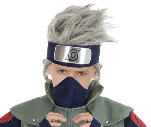 Chaks - Kakashi Hatake Perücke Jungen, offizielles Naruto Kostüm Accessoire, silber-grau, Anime Cosplay, Karneval & Comic Con