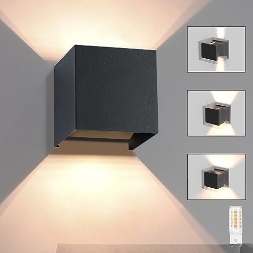 Homefire LED Wandleuchte Aussen Wandlampe: Außenwandleuchte Innen Schwarz Lampe Up Down Wand Leuchten Modern Außenlampe IP65 Wasserdicht Einstellbarer Strahl Flurlampe für Wohnzimmer Hauswand Flur