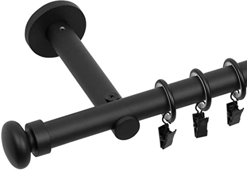 RENA Gardinenstange Vorhangstange - 19 mm - aus Metall - Lautlose Rollen - Komplettset - Schwarz Matt 180cm |Sigma