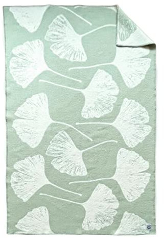 JOWOLLINA Wendedecke Wolldecke Plaid Kuscheldecke Öko-Wolle 130x200 cm, Ginkgo (Pastell Mint)
