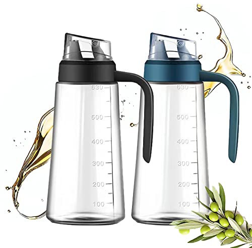 FSONA Auto Flip Olive Oil Dispenser Bottle for Kitchen,630ml/21OZ Condiment Container With Automatic Cap and Stopper,Leakproof Vinegar Glass Cruet for Cooking (Black+Green)