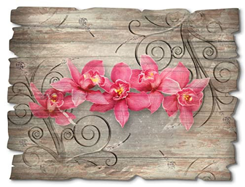 Artland Wandbild aus Holz Shabby Chic Holzbild rechteckig 40x30 cm Pflanzen Blumen Orchidee Rosa Pink Ornamente Vintage U1QT