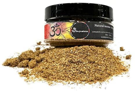 Samsara 100% Natürliches Räucherstäbchenpulver – Zert. Ursprung, Multifunktional für Parfüm & Kosmetik – Für Räucherzeichnungen – 100ml Dose (Heiliges Holz)