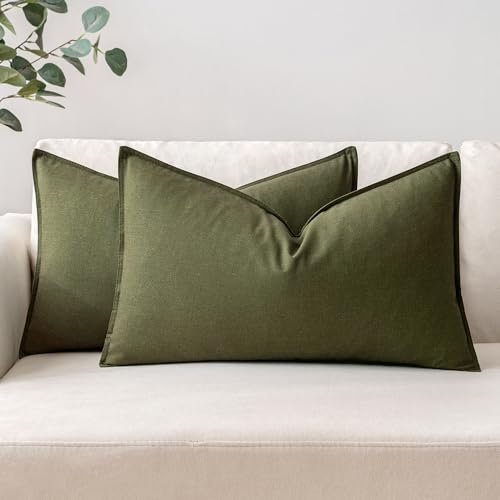 MIULEE Kissenbezug Kissenhülle Dekokissen Leinen Baumwolle Dekorative Kissenbezüge Waschbar Sofakissen mit Verstecktem Reißverschluss für Wohnzimmer Schlafzimmer Sofa 2er Set 30x50 cm Olivgrün