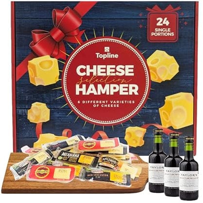 Cheese and Port Hamper Gift Set - Selection of 20 Ilchester Individually Wrapped Portions & 3 x Port Wine Miniature Bottles 5cl. Cheese Hamper for Mum Birthday Gifs or Gifts for Couples