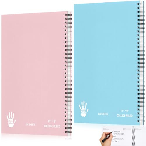 Jutom Jumbo-Notizbuch, für Linkshänder, 27,9 x 21,6 cm, Spiralbindung, 200 Seiten, inspirierend, für Linkshänder, Schule, Büro, Macaron-Blau, Macaron-Rosa, niedlich, 2 Blöcke