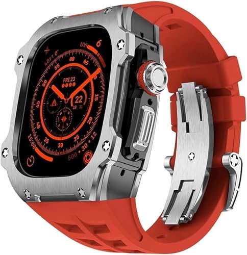 OTGKF Robustes Edelstahl-Uhrengehäuse+Fluorkautschuk-Uhrenarmband Mod Kit, Für Apple Watch Ultra 2 49 mm Herren Sportarmband Ersatz Zubehör, Ultra2, Achat