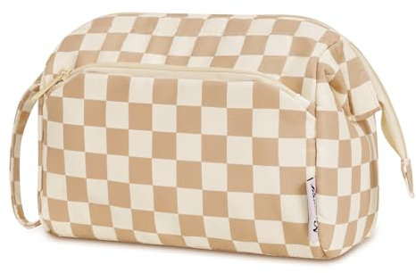 Narwey Grande Trousse de Toilette Voyage Trousse de Maquillage Femme Sac Cosmétique Organisateur Trousse Toilette Homme (Grille Marron)