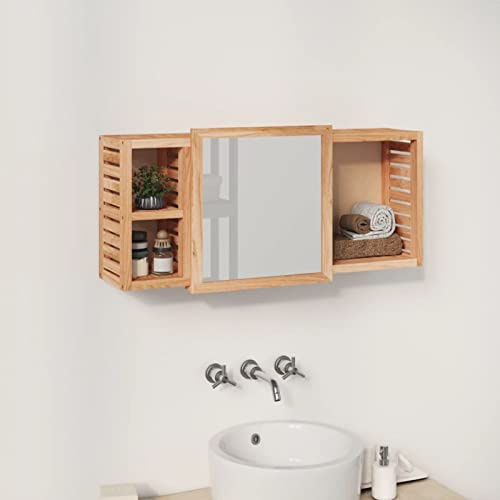 LAPOOH Spiegelschrank 80x17x34 cm Massivholz Nussbaum, Alibertschrank Bad, Badschrank, Badezimmerschrank, Badezimmerspiegelschränke, Badezimmer-spiegelschrank
