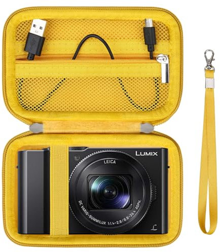 Supmay Camera Case for Panasonic LUMIX DC-TZ99E-K Compact Travel Zoom Camera/LX10 ZS200D ZS200 ZS80D ZS80 ZS100 ZS70 ZS60, Protective Case Bag with Mesh Pocket for Battery Pack, Charging Cable, Yellow