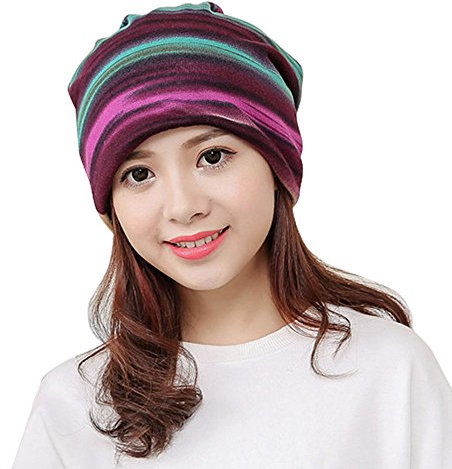 Slouchy Beanie Mütze Damen Sommer Beanie Turban Chemo Cancer Kopfbedeckung aus Baumwolle Schlafmütze Sommermütze Turban Kopfbedeckung Lila Einheitsgröße