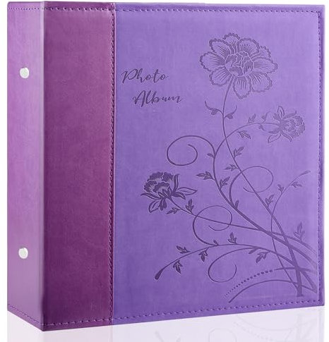 Miaikoe Fotoalbum 10x15 600 Fotos Slip in, Extra große Kapazität Leder Cover Bilderalben hält 600 horizontale und vertikale 10x15cm Landschaft Fotos für Hochzeit Familie (Violett)