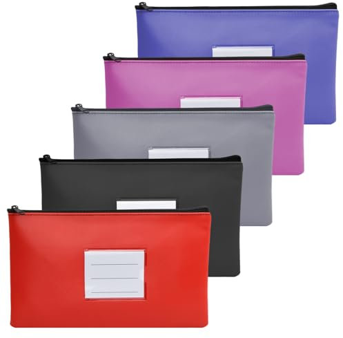 5 Pcs Dokumentenmappe A5, Geldtasche Banktasche Leder, Geldscheine Aufbewahrung, Geldscheintasche Klein mit Reißverschluss und Fenster, Dokumententasche Wasserdicht, Geldmappe Schule Business (Set C)