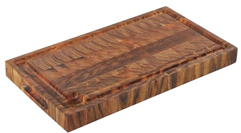Zassenhaus Tranchierbrett, Saftrille, 45×25×4 cm, robustes Akazienholz | Messerfreundlicher Hackblock aus nachhaltigem Hartholz mit Griffmulden – pflegeleichtes, lebendiges Unikat.