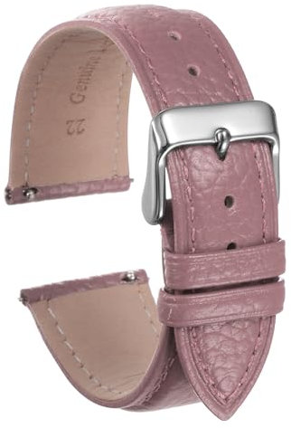 sourcing map Genuine Leather Watch Bands 22mm Flat Quick Replacement Cowhide Leather Watch Strap Elegant Women Men Watch Strap with Stainless Buckle Clasp for Classic SmartWatch, Pink
