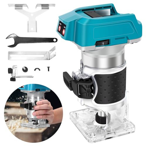 Cordless Palm Hand Routers for Makita 18V Battery with 15pcs Bits, Brushless Wood Trim Router for Wood Working Joiner Cutting, 6 Speed Adjustment, 0-22000r/Min, 1/4, 6 mm, (Battery Not Included)