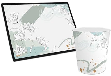 itenga Papierkorb mit Schreibunterlage mit Motiv im Set - Papierkorb für Kinder mit Motiv - rund ca. 11 Liter und passende Schreibtischunterlage (Motiv Blumenmuster)
