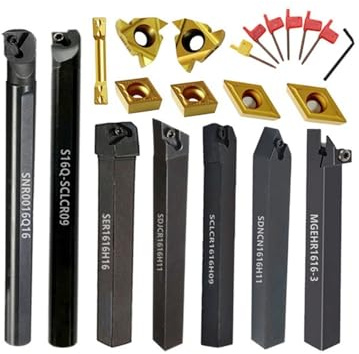 DAISHUJIE Set Drehmeißel 7 Sätze von 16 mm CNC-Drehwerkzeug-Bohrstangensatz mit Hartmetalleinsätzen for die kombinierte Metallbearbeitung(7Sets for Stainless)