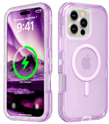 Follaroma for iPhone 16 Pro Max Case, Compatible with MagSafe, Dual Layer Transparent Magnetic Phone Case, Heavy Duty Shockproof and Anti-Drop Protective Cover for iPhone 16 ProMax, 6.9'', Purple