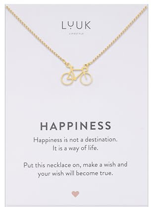 LUUK LIFESTYLE Moderne Edelstahl Halskette mit Anhänger, 50 cm verstellbare Länge, Schmuck Geschenk für die beste Freundin, Fahrrad, Gold
