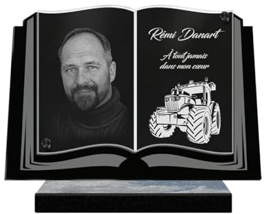 ETERNEL - Personalisierte Grabplatte Buch Traktor Foto und Text anpassbar, lasergravierte Grabplatte für Hommage, Grabplatte, Grab, Bestattung, Zeremonie
