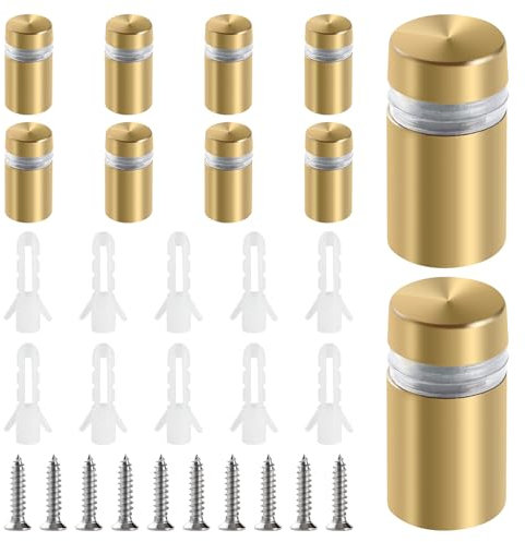 YIXISI 10 Stücke 12×20 mm Edelstahl Werbeschraube, Werbung Schraube Glas Abstandshalter, Glasabstandsbolzen, Wand Glas Standoff Halter, mit Schrauben, für Schilder Displays, Gold