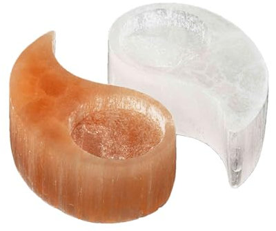 NKlaus Selenit Yin Yang Kerzenhalter 10x9x3,5cm – Handgeschnitzter Selenit Kerzenhalter für Teelichter, ideal für Meditation und Energiearbeit, natürliche Deko für spirituelle Räume 16296