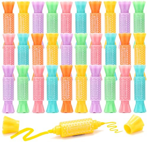 SKAMORI Gadget Compleanno Bambini, 30 Set Evidenziatori a Doppia Punta con Pois in 6 Colori, Ideale Regalini Fine Festa Compleanno Bambina