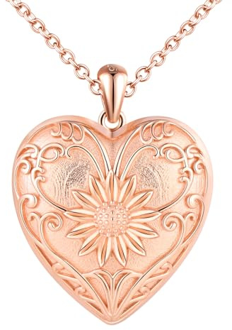 MICYUMI Damen Herz Foto Medaillon Anhänger 925 Sterling Silber Kette Sonnen Blume Muster Halskette