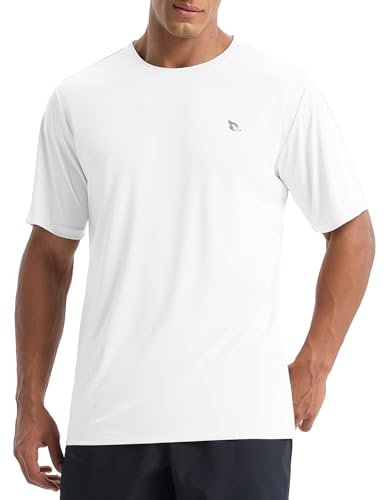baleaf UV Shirt Herren Sport T Shirt Schwimmshirt Wasser UPF 50+ Sportshirt Trainingsshirt Fitness Shirt Funktionsshirt Schnelltrocknend Gym Weiß M
