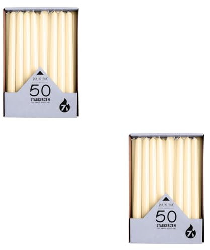 pajoma® Stabkerzen Elfenbein - 100 Stück | Höhe 25 cm, Ø 2 cm | Brenndauer ca. 7 Std. | Vielseitig als Tisch-, Deko-, Weihnachtskerze & für Gastro-Events