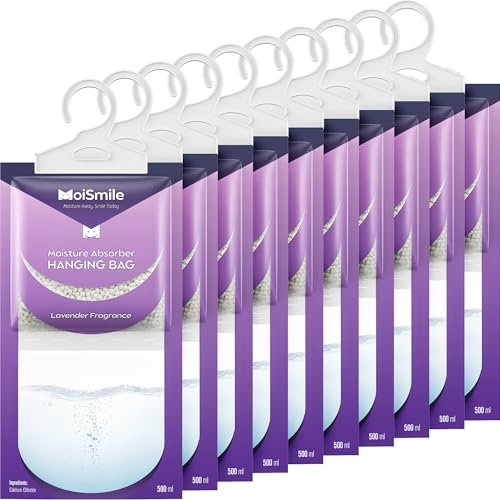 Moisture Absorbers Bag, Hanging Closet Dehumidifier Bags for Car, Bathrooms, Humidity Packs with Lavender Fragrance, 9.8OZ, 10 Pack