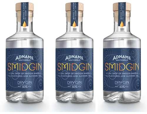 Adnams | Smidgin London Dry Gin 50% & 0.6% ABV | 3 x 20cl | Distilled with 10 times the botanicals, this ultra concentrated gin delivers full juniper forward flavour in just a 2.5ml.