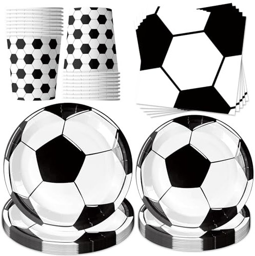 YeahBoom Fußball Partygeschirr Set,50 Stück Partygeschirr Kindergeburtstag,Fußball Party Dekorationszubehör mit Pappbecher Teller Servietten,Mädchen Junge Mottoparty Kindergeburtstag für 10 Gäste