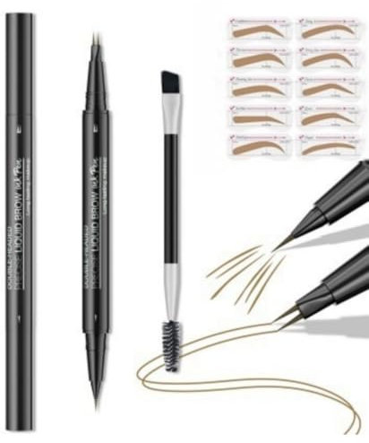 Crayon Sourcils Double Embout Résistant à l'Eau - Pointe Double Fourche & Pointe Fine Extra, Effet Sourcils Naturels Anti-Tâches & amp;amp; Anti-Transpiration - Idéal Débutants (Marron clair)