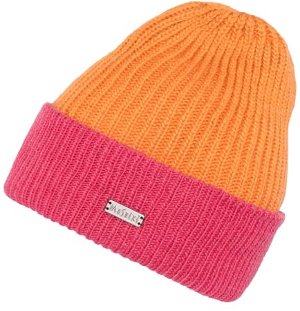 Moshiki | Wolle Mütze Longbeanie NISAYA mit Umschlag | Damen und Herren | 100% Wolle -Natur | Orange Pink