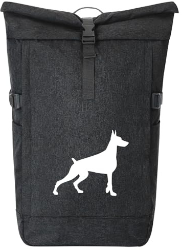 Huuraa Kurierrucksack Dobermann Silhouette 30-44 Liter Black Melange Fairtrade Rolltop Rucksack Geschenkidee