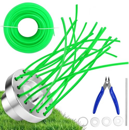 QGGTQG Nylon Unkrautbürste für Freischneider Rasentrimmer Unkrautbürste aus Aluminium Universal Wildkrautbürste für Motorsense Freischneider Zubehör mit 30m Nylonfäden und Adapter & Werkzeug