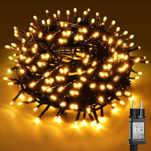 Luci Albero di Natale, 20M 200LED Luci Natale Esterno Collegabile in Serie, Timer & 8 Modalità & Bianco Caldo Luci di Natale da Esterno con Spina, Luci Led Albero di Natale da Interno, Balcone