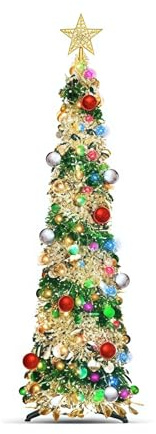 Kensbro 5 Fuß Pop Up Weihnachtsbaum, Kunstbaum Weihnachten, Weihnachtsbaum Fertig Geschmückt, Faltbarer Weihnachtsbaum mit 5m LED für Zuhause Geschäft Büro