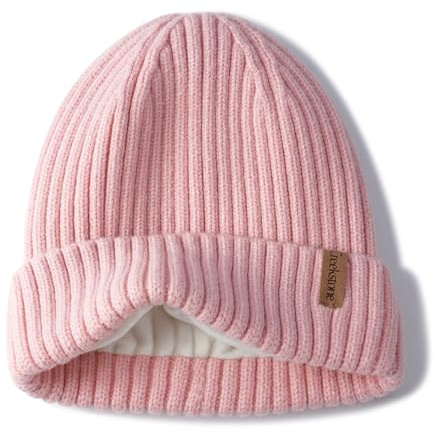 Creekstone Merinowolle Beanie Wintermütze für Damen Herren, Warme Fleece Gefütterte Strickmütze, Doppellagige Weiche Ski Wollemütze (DE/NL/SE/PL, Alphanumerisch, Einheitsgröße, Rosa)